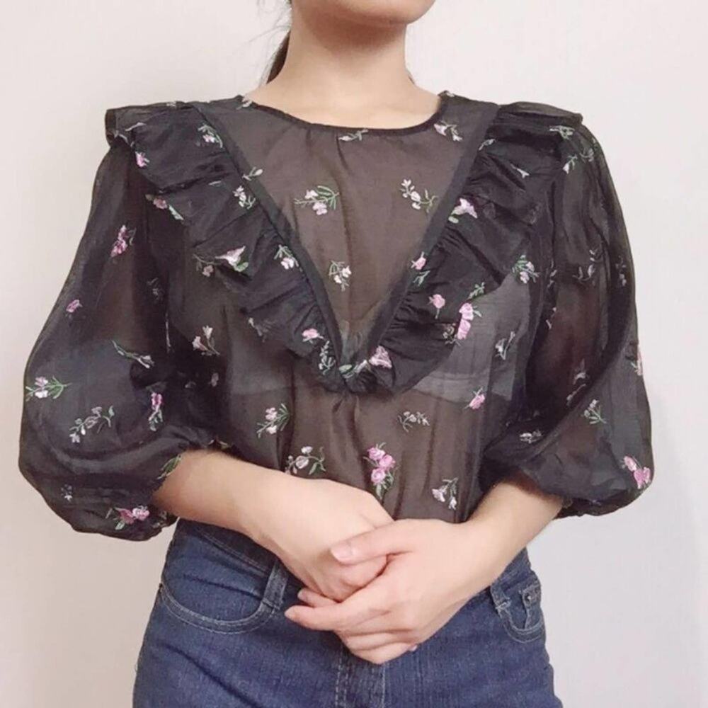 ZARA The Alice Blouse Organza Embroidered Ruffles {M13}